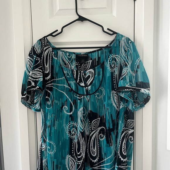 LANE Bryant 18/20W Semi Sheer Scoop Neck Blouse Teal,Black and White - Picture 1 of 8
